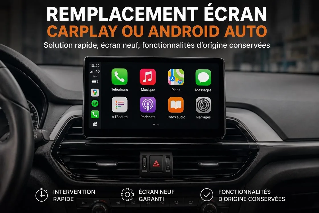 Remplacement écran CarPlay ou Android Auto — solution rapide, écran neuf, fonctionnalités d'origine conservées